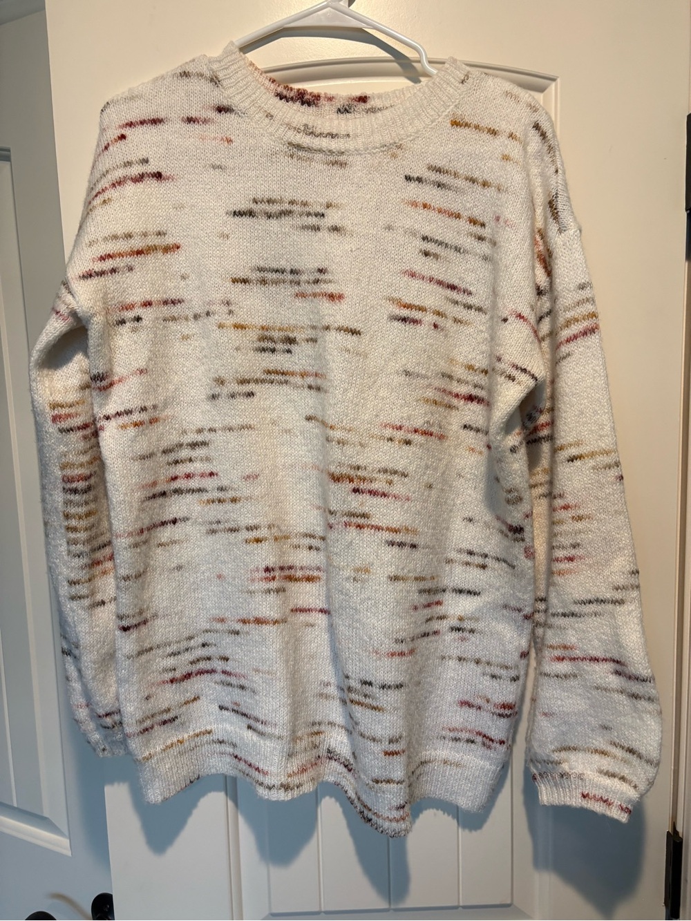 Anthropologie Ivory Speckled Knit Crewneck Sweater